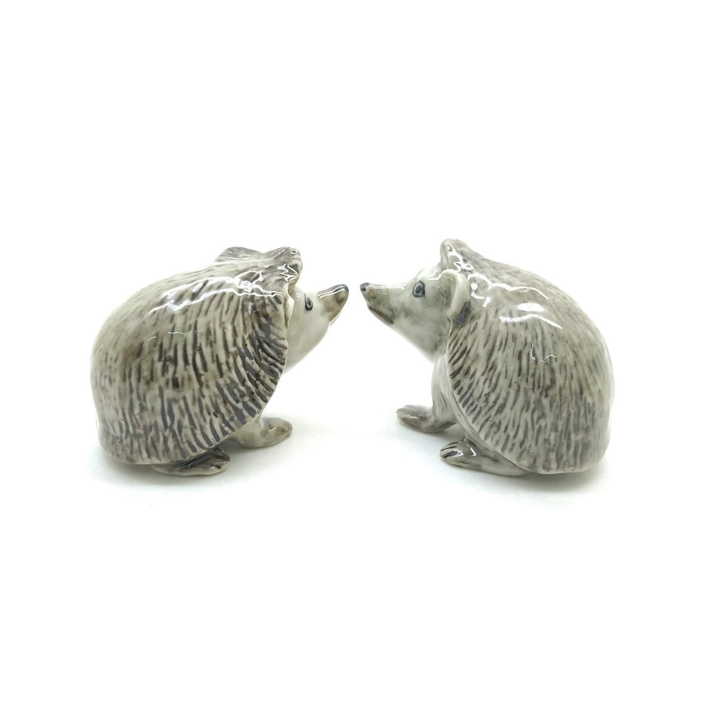 Set of 2 Hedgehog Porcupine Figurine Ceramic Miniature Statue