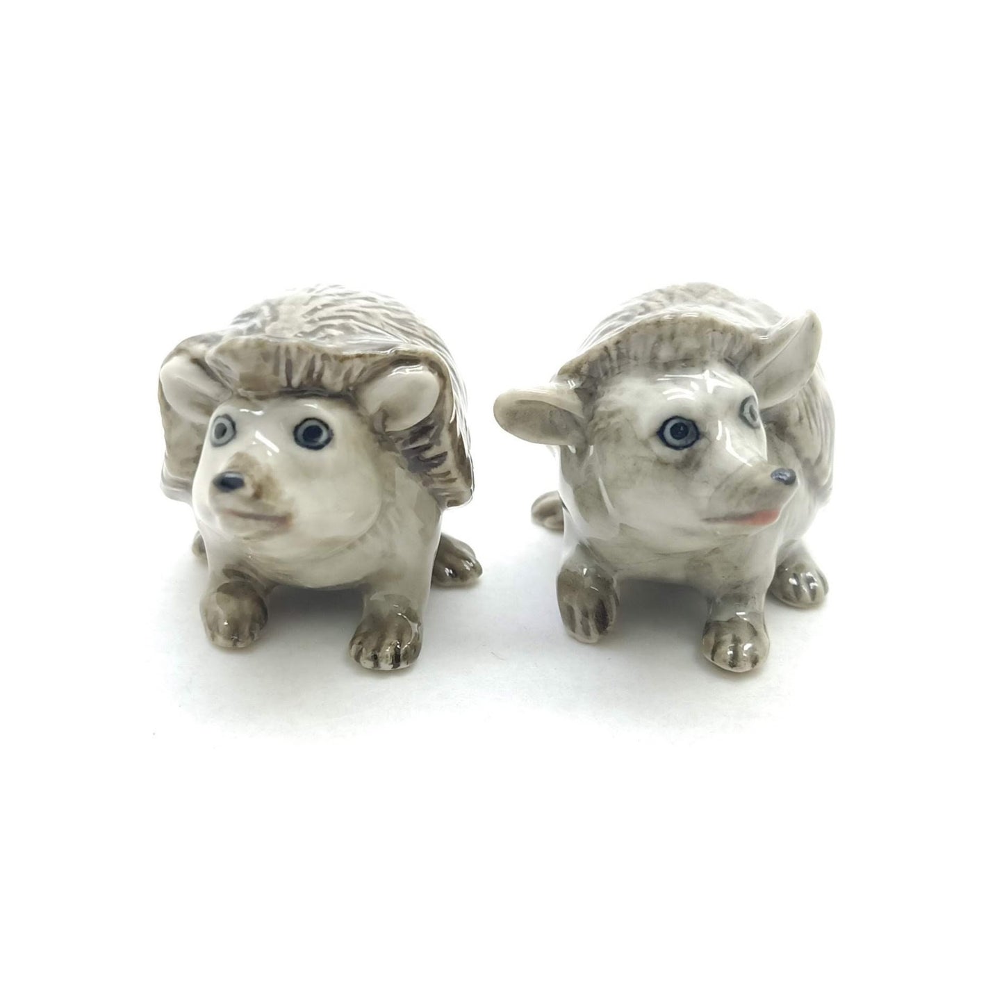 Set of 2 Hedgehog Porcupine Figurine Ceramic Miniature Statue