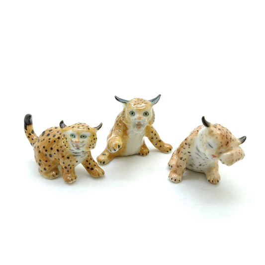3 Jungle Feline Cats Ceramic Figurines Miniature Statue