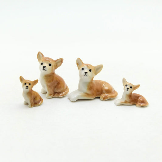 Set of 2 Chihuahua Dog Figurine Ceramic Miniature Statue