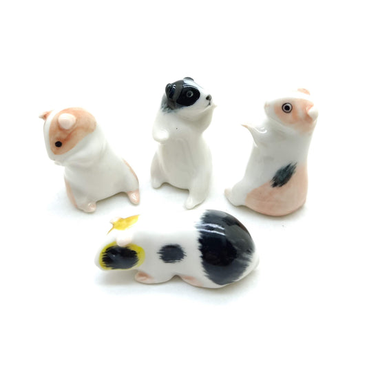4 Guinea Pig Cavy Ceramic Figurines Miniature Statue