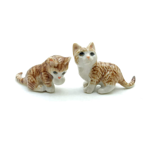2 Brown Kitten Cat Ceramic Figurines Statue