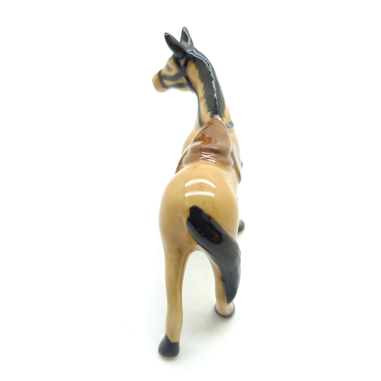 Race Horse with Saddle Ceramic Figurine Brown Statue