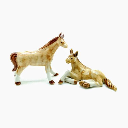2 Brown Horse Ceramic Figurine Miniature