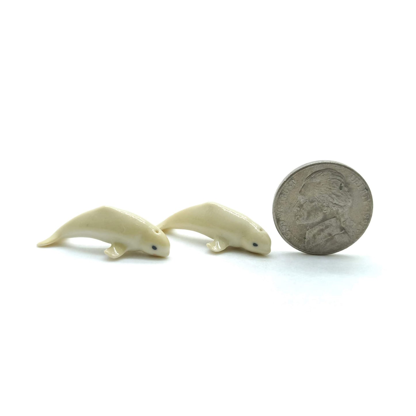 2 Humpback Dolphin Ceramic Figurine Tiny Dollhouse Miniature