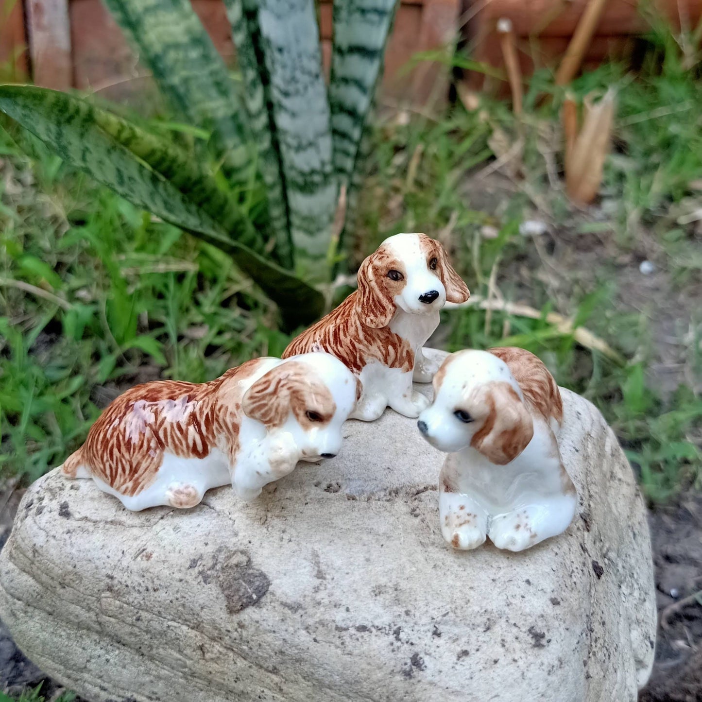 3 Cocker Spaniel Dog Ceramic Figurine Statue