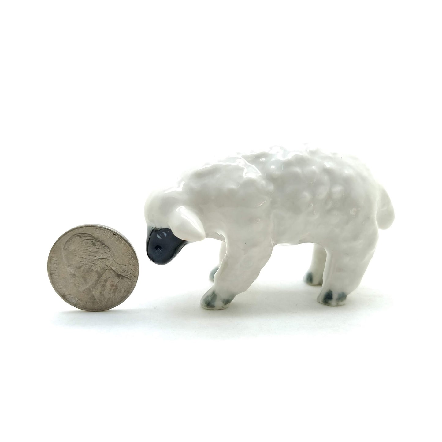 2 White Sheep Lamb with Black Face Ceramic Figurines