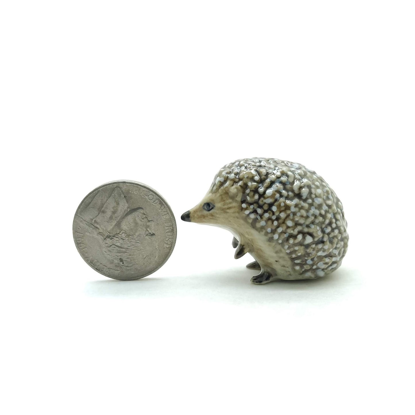 2 Hedgehog Porcupine Ceramic Figurine, Wild Miniature