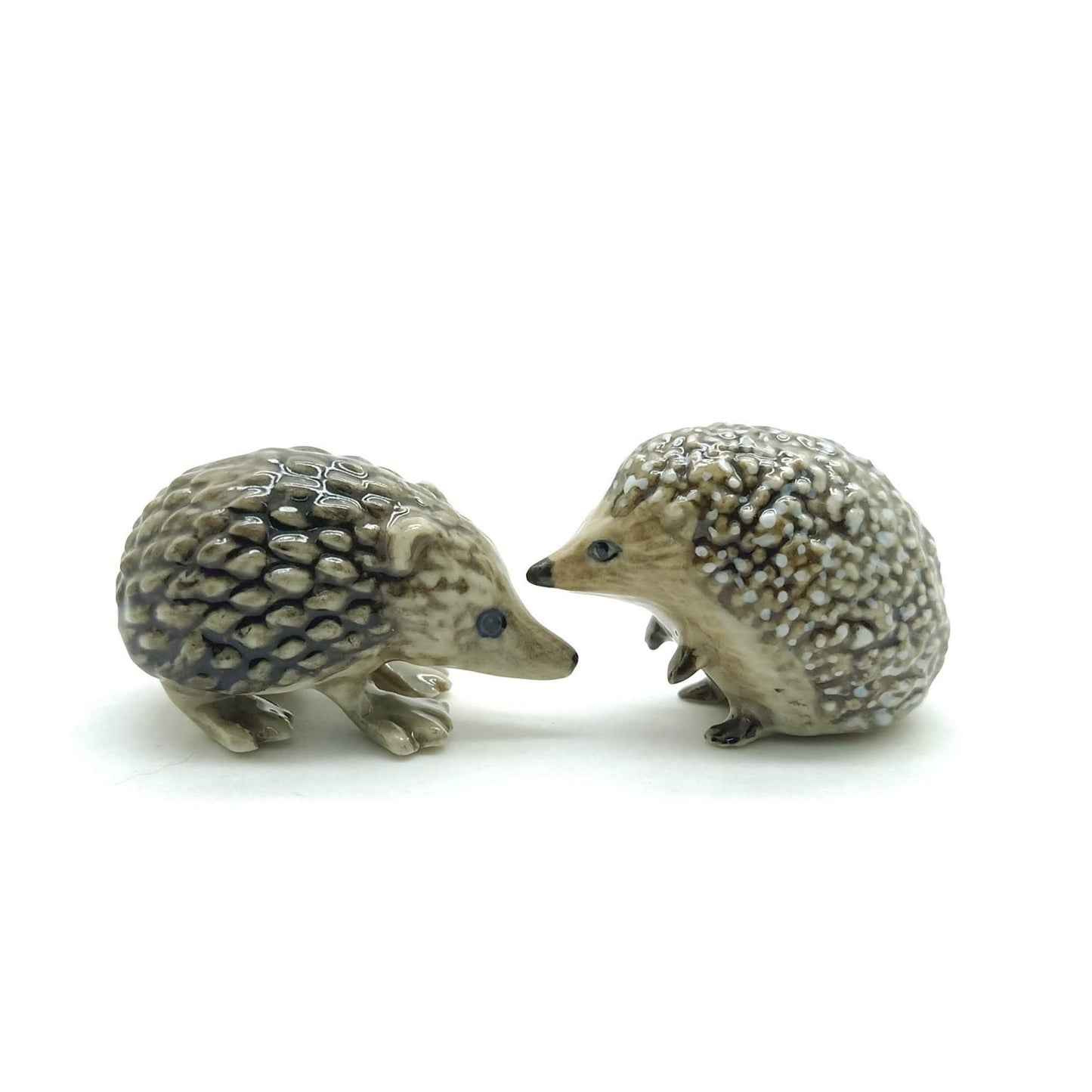 2 Hedgehog Porcupine Ceramic Figurine, Wild Miniature