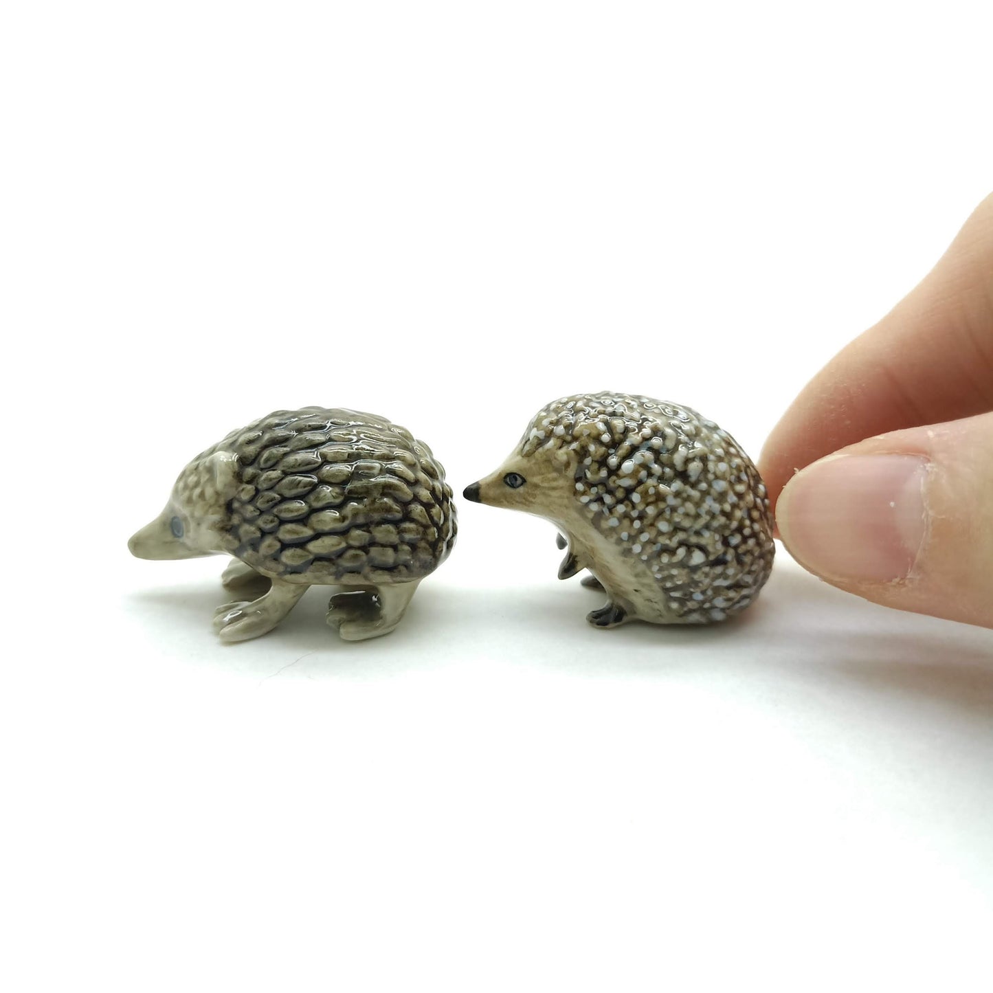 2 Hedgehog Porcupine Ceramic Figurine, Wild Miniature