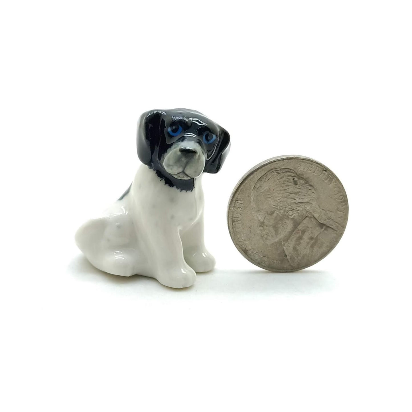 4 Puppy Old Danish Dog Ceramic Figurine Miniature and basket Statue