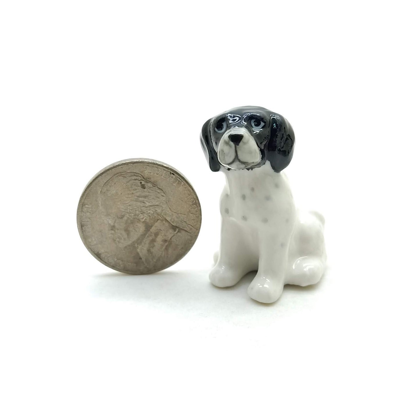 4 Puppy Old Danish Dog Ceramic Figurine Miniature and basket Statue