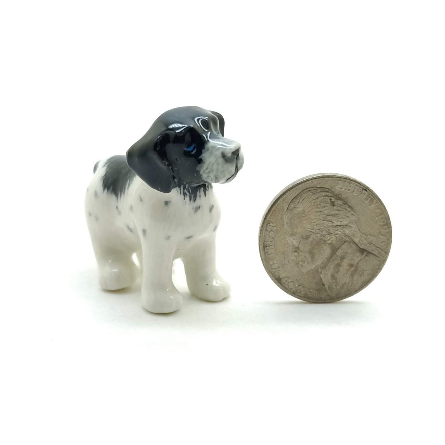 4 Puppy Old Danish Dog Ceramic Figurine Miniature and basket Statue