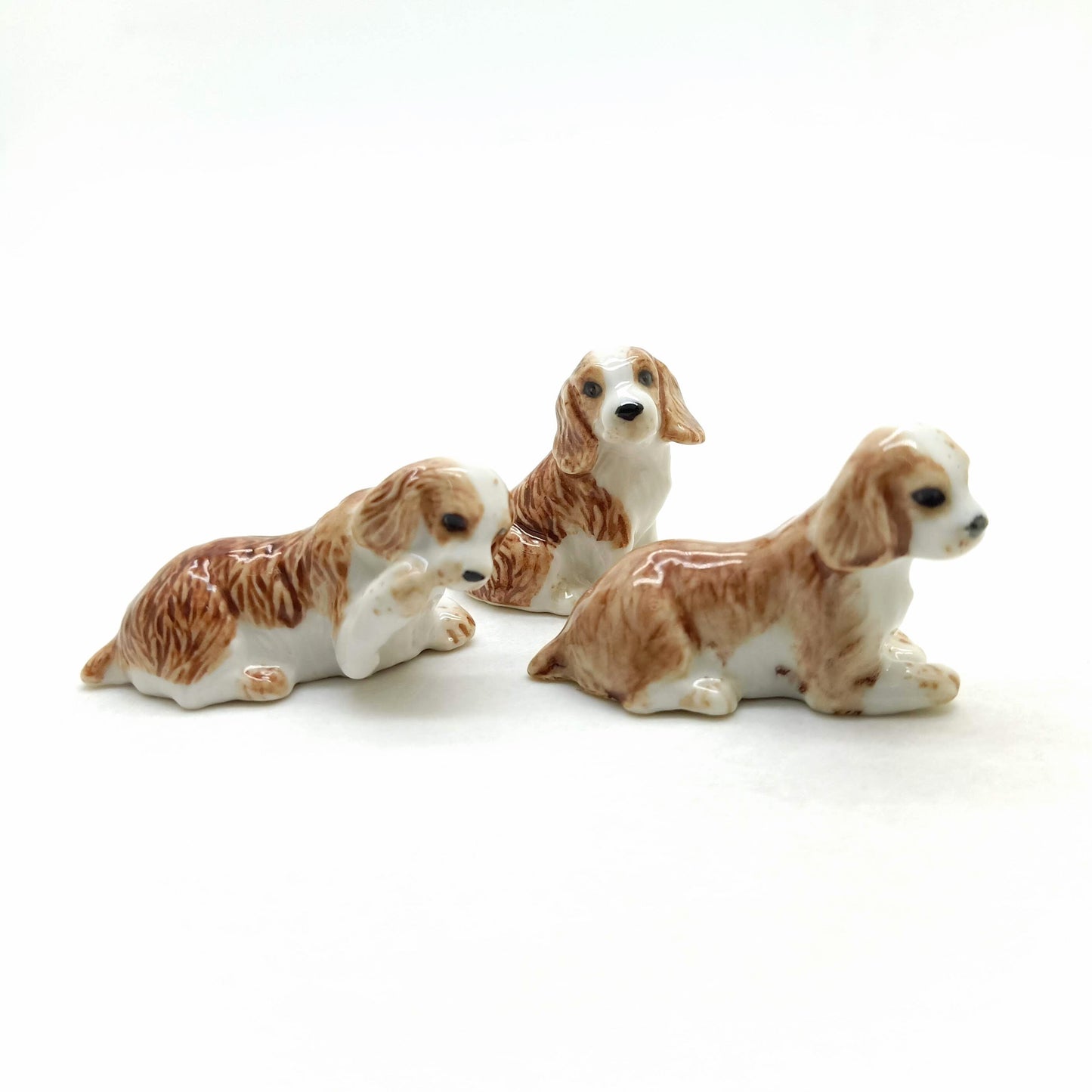 3 Cocker Spaniel Dog Ceramic Figurine Statue