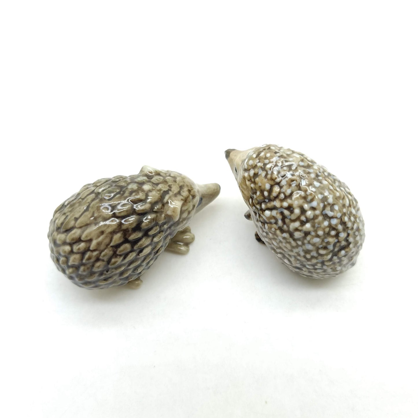 2 Hedgehog Porcupine Ceramic Figurine, Wild Miniature