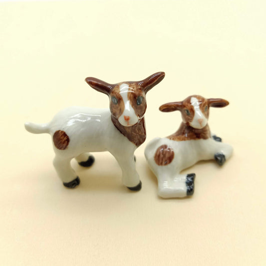 2 Goat Ceramic Figurines Miniature Statue