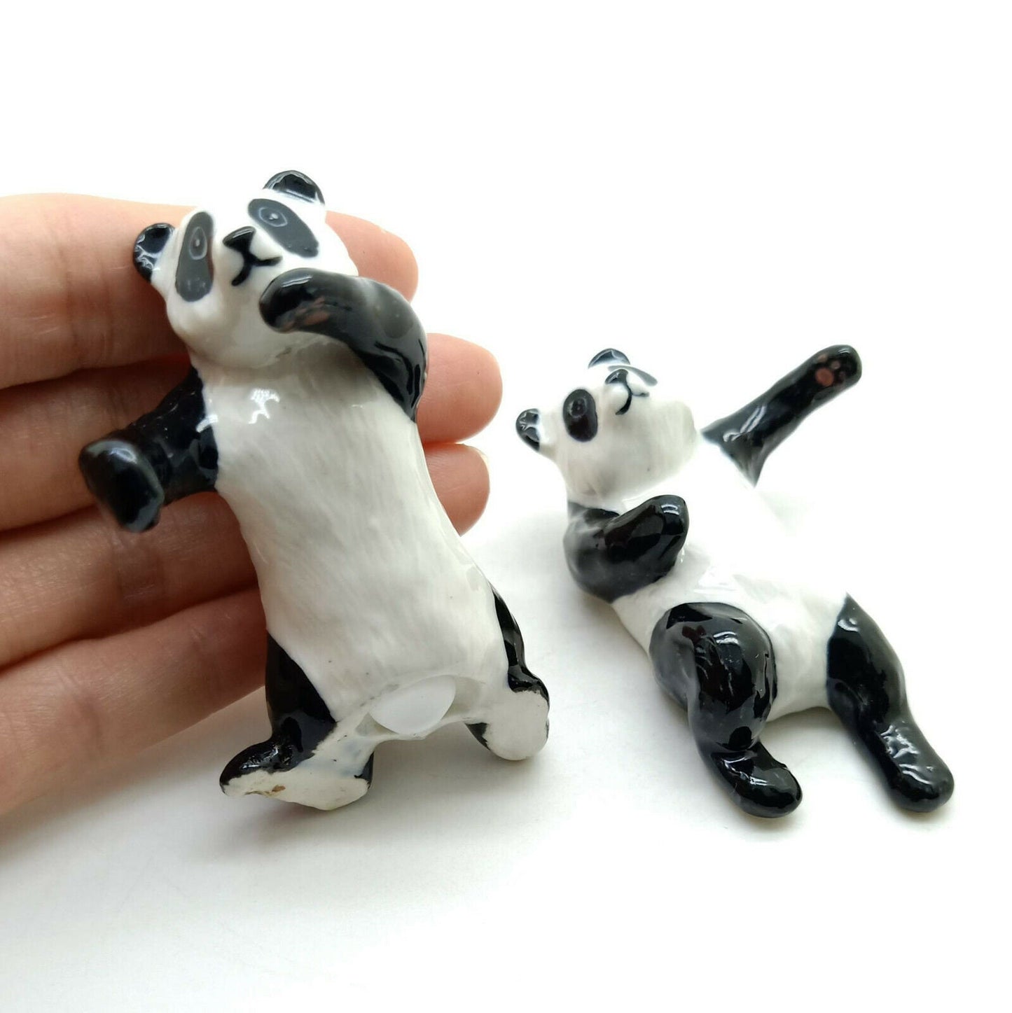 2 Panda Bear Ceramic Figurines Salt & Pepper Shakers