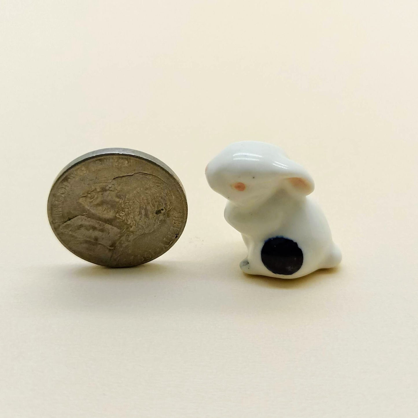 3 White Rabbit Ceramic Figurine Dot Black Miniature Statue