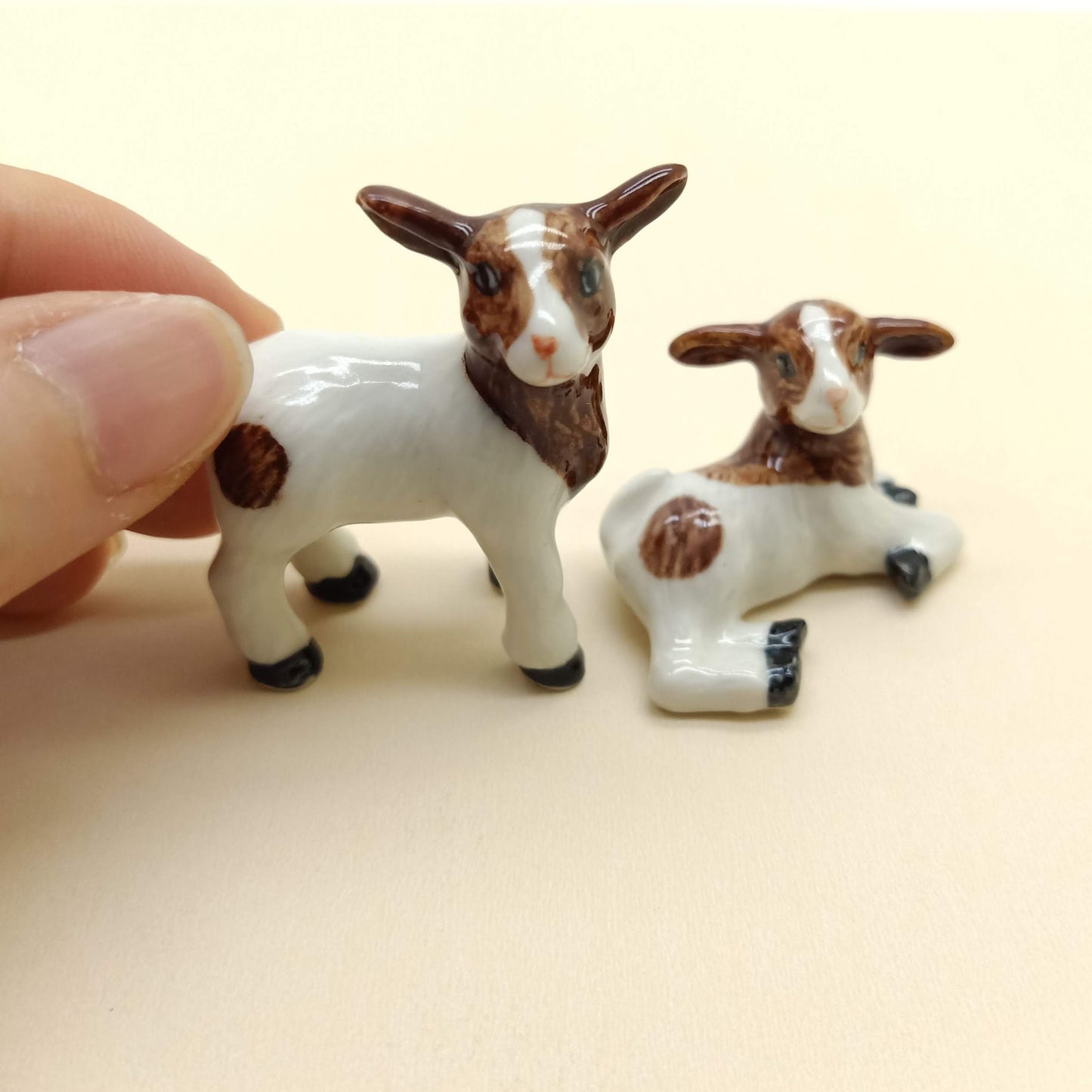 2 Goat Ceramic Figurines Miniature Statue