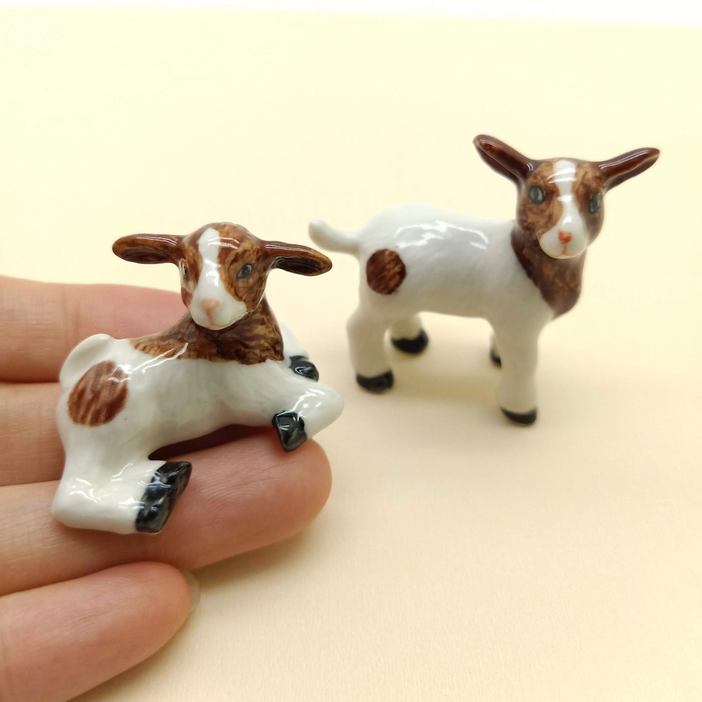 2 Goat Ceramic Figurines Miniature Statue