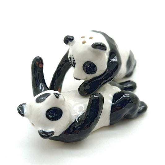 2 Panda Bear Ceramic Figurines Salt & Pepper Shakers