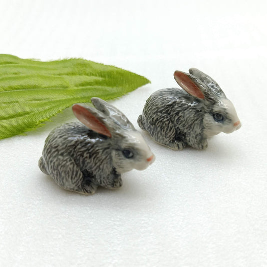 2 Rabbit Ceramic Figurine Miniature