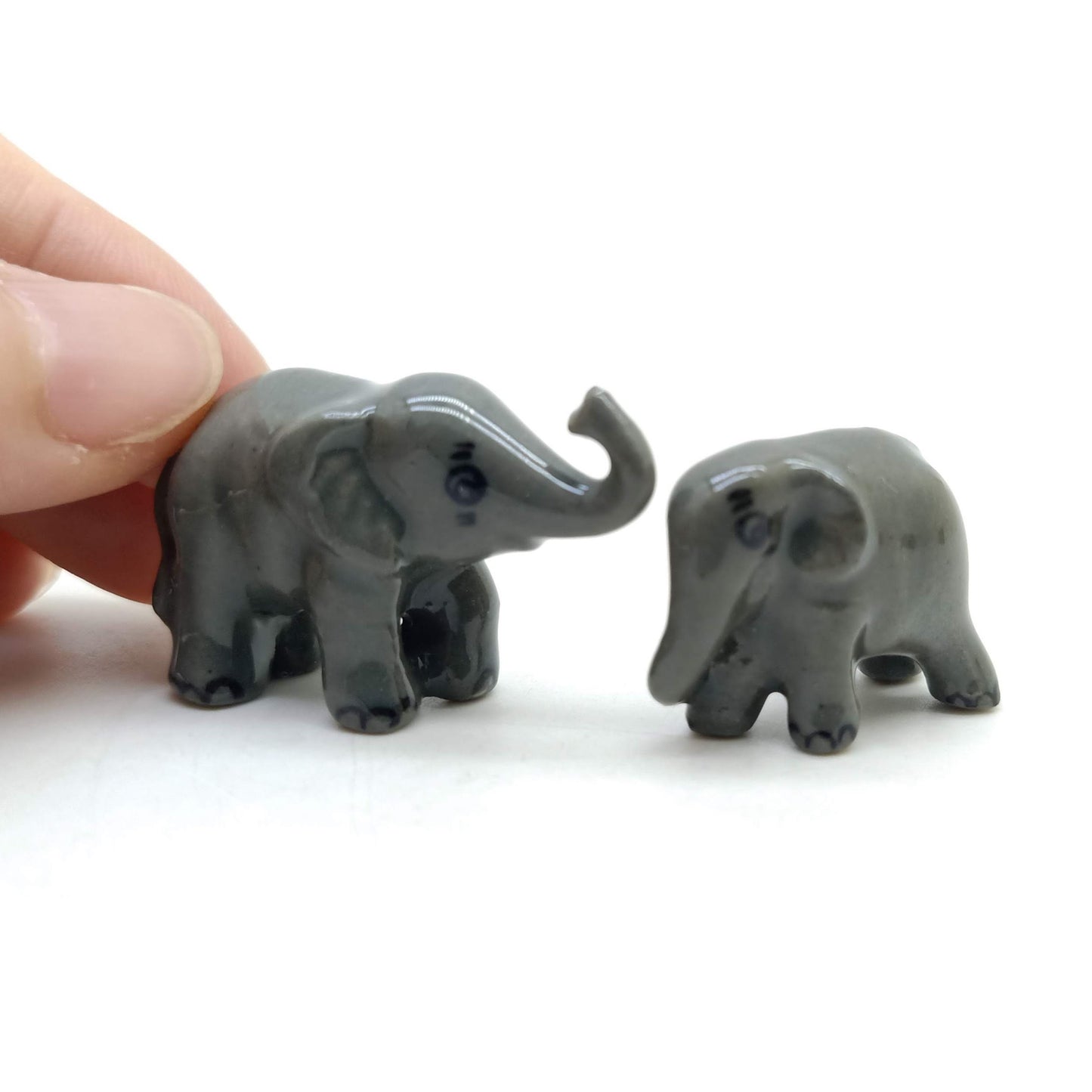 2 Elephants Ceramic Figurine, Wild Miniature Statue