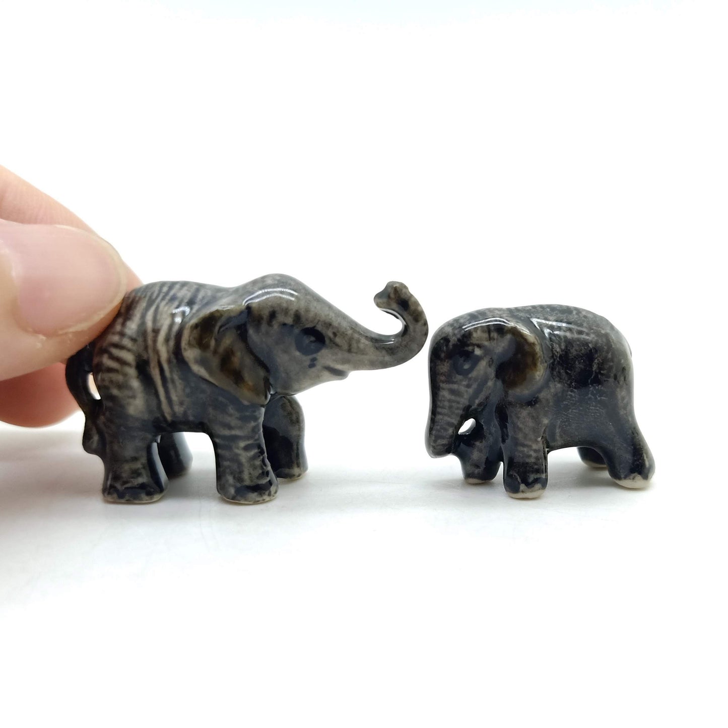 2 Elephants Ceramic Figurine, Wild Miniature Statue