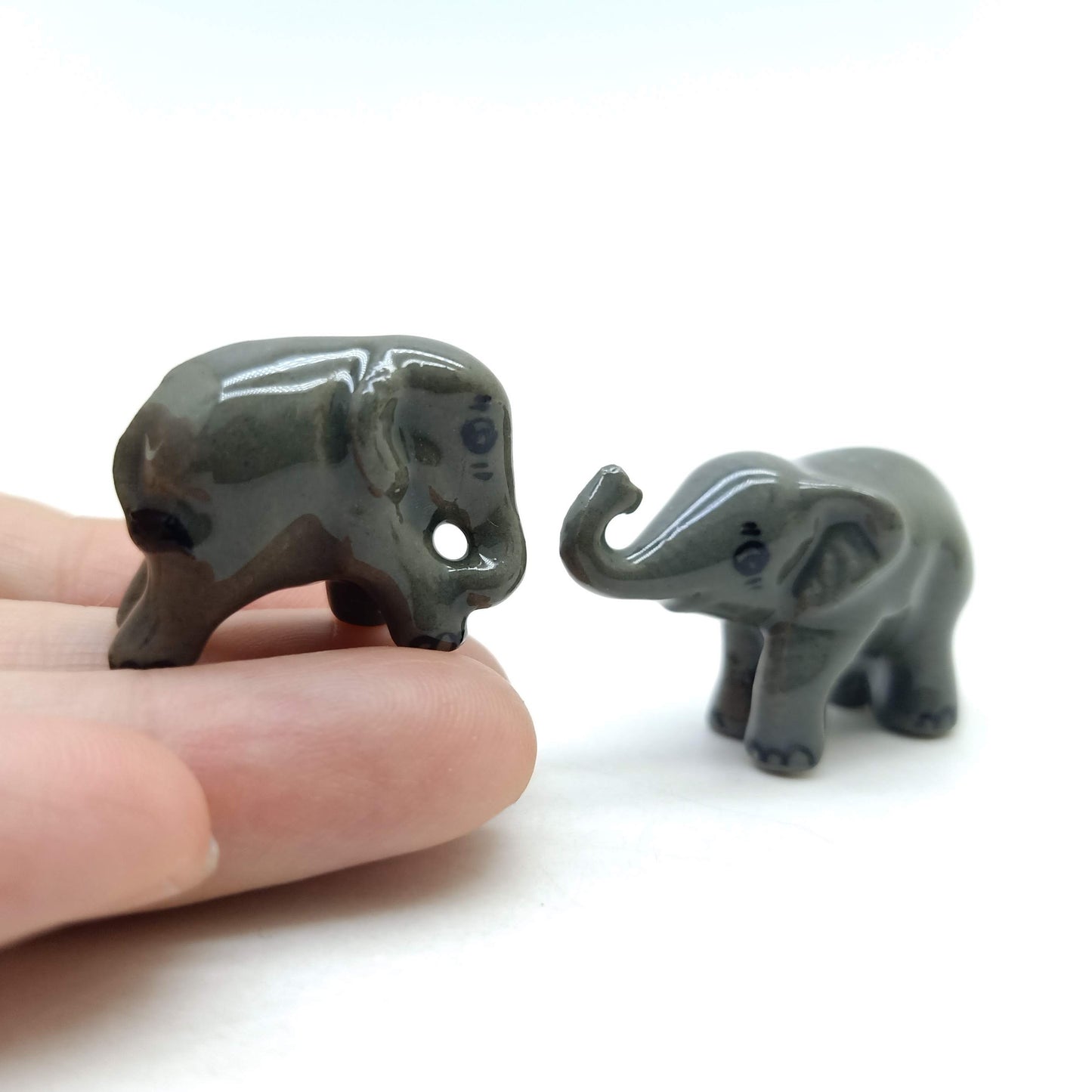 2 Elephants Ceramic Figurine, Wild Miniature Statue