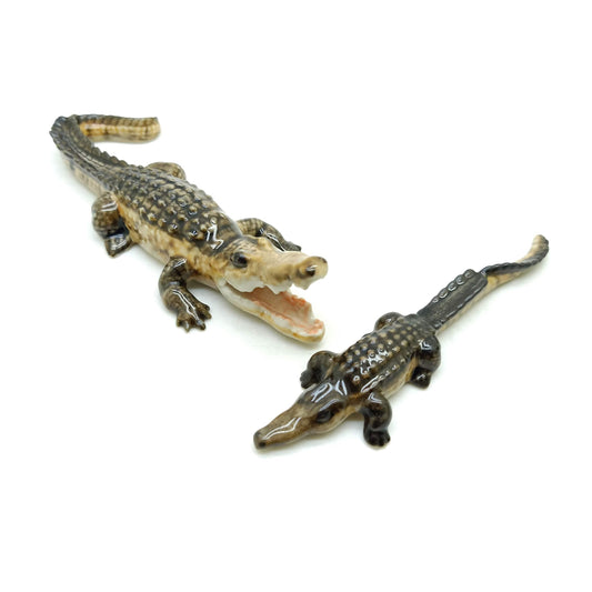 2 Crocodile Alligator Ceramic Figurines