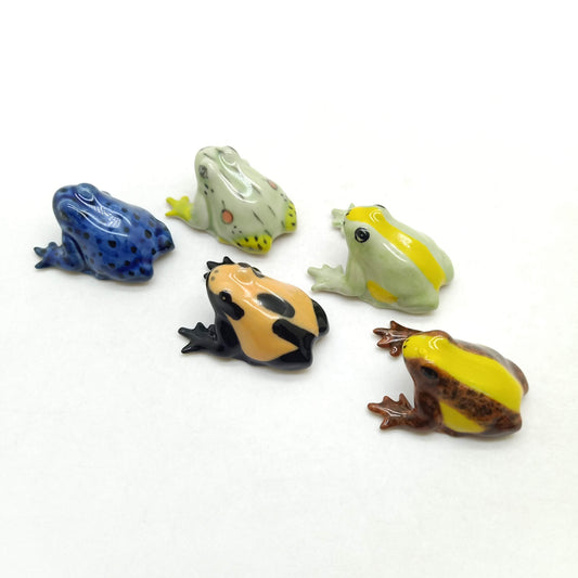 Charming Quintet of Handcrafted 5 Ceramic Frog Miniatures, Gift for Frog Lovers, Home Decoration