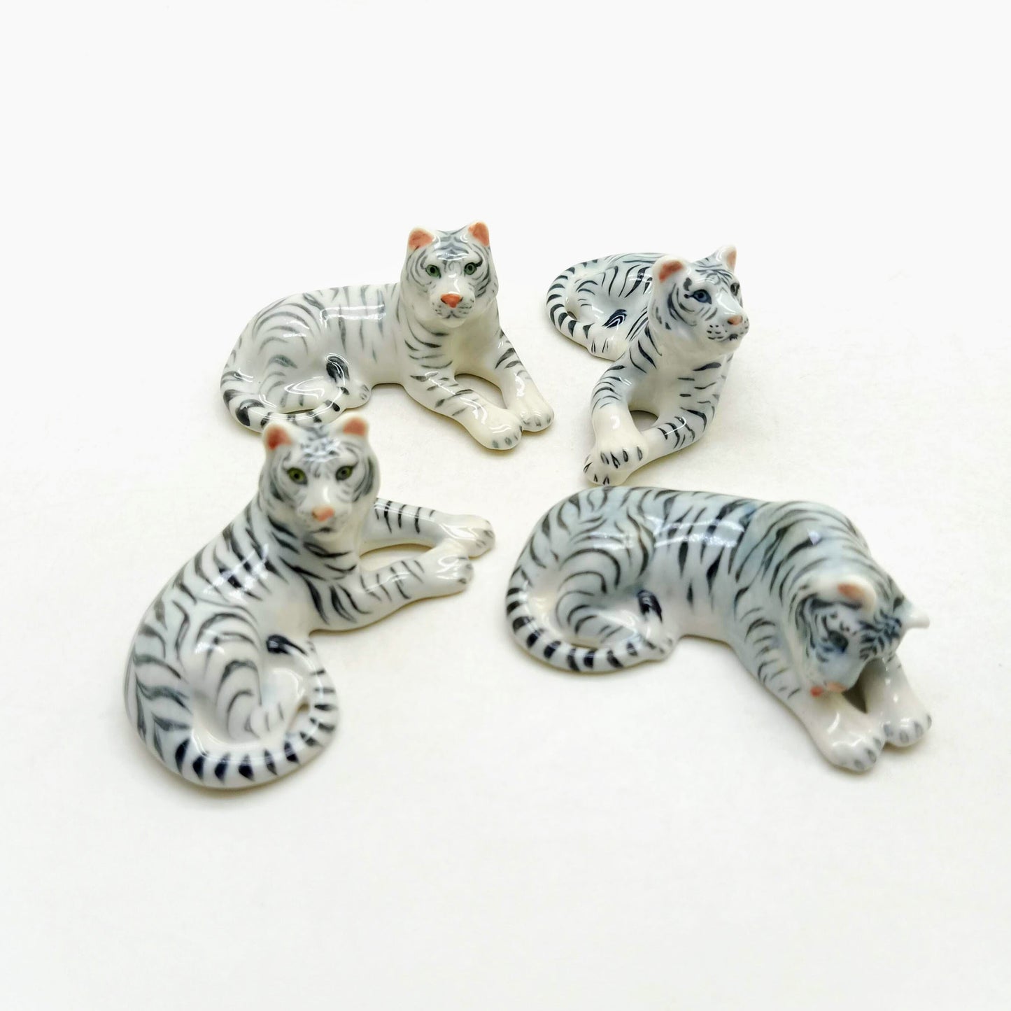 Set of 4 Tiger Ceramic Figurine Miniature Statue