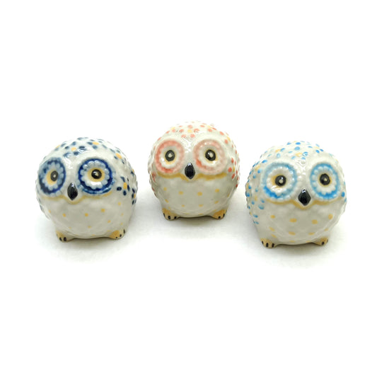 3 Owl Birds Ceramic Figurines