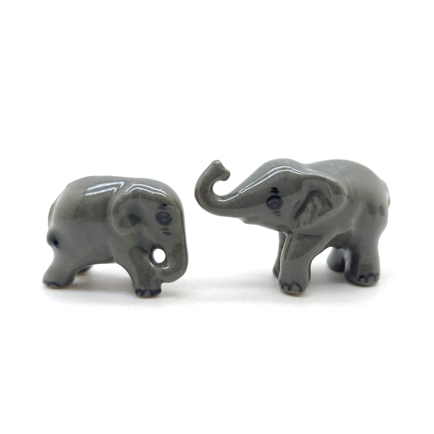 2 Elephants Ceramic Figurine, Wild Miniature Statue
