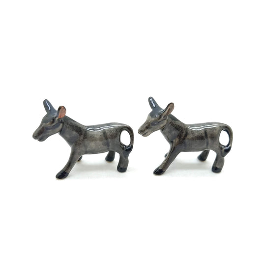 2 Donkeys Ceramic Figurine, Farm Miniature Statue