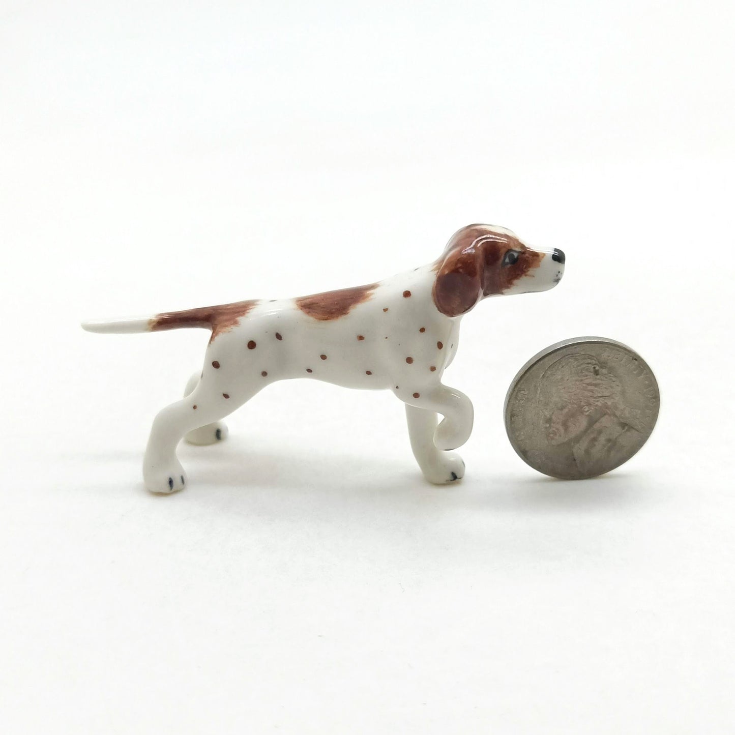 Set of 2 English Pointer Dog Ceramic Figurine Animal Miniature Statue