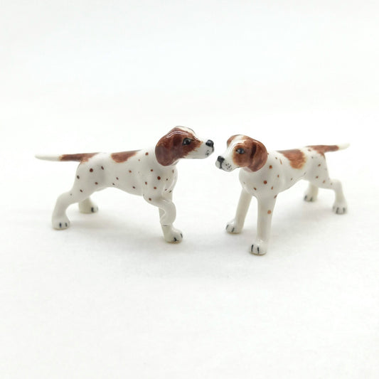 Set of 2 English Pointer Dog Ceramic Figurine Animal Miniature Statue