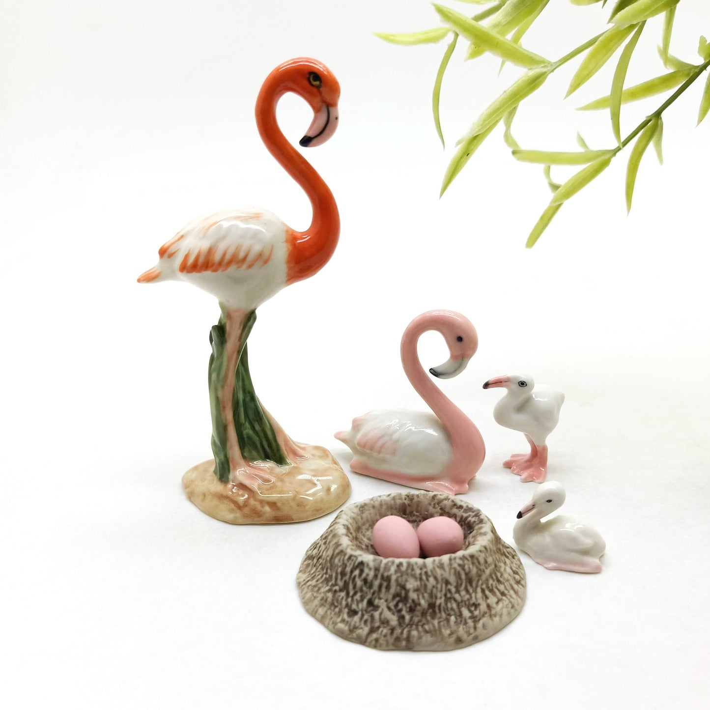 Flamingo Bird Family Ceramic Figurine Miniature Statue