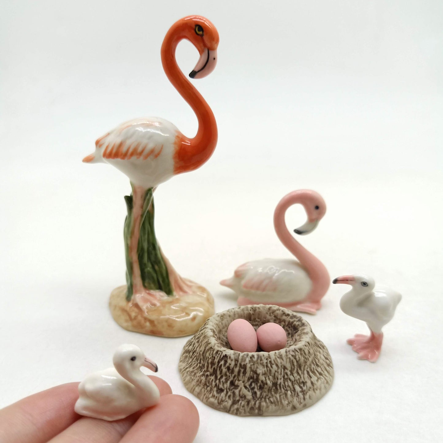 Flamingo Bird Family Ceramic Figurine Miniature Statue