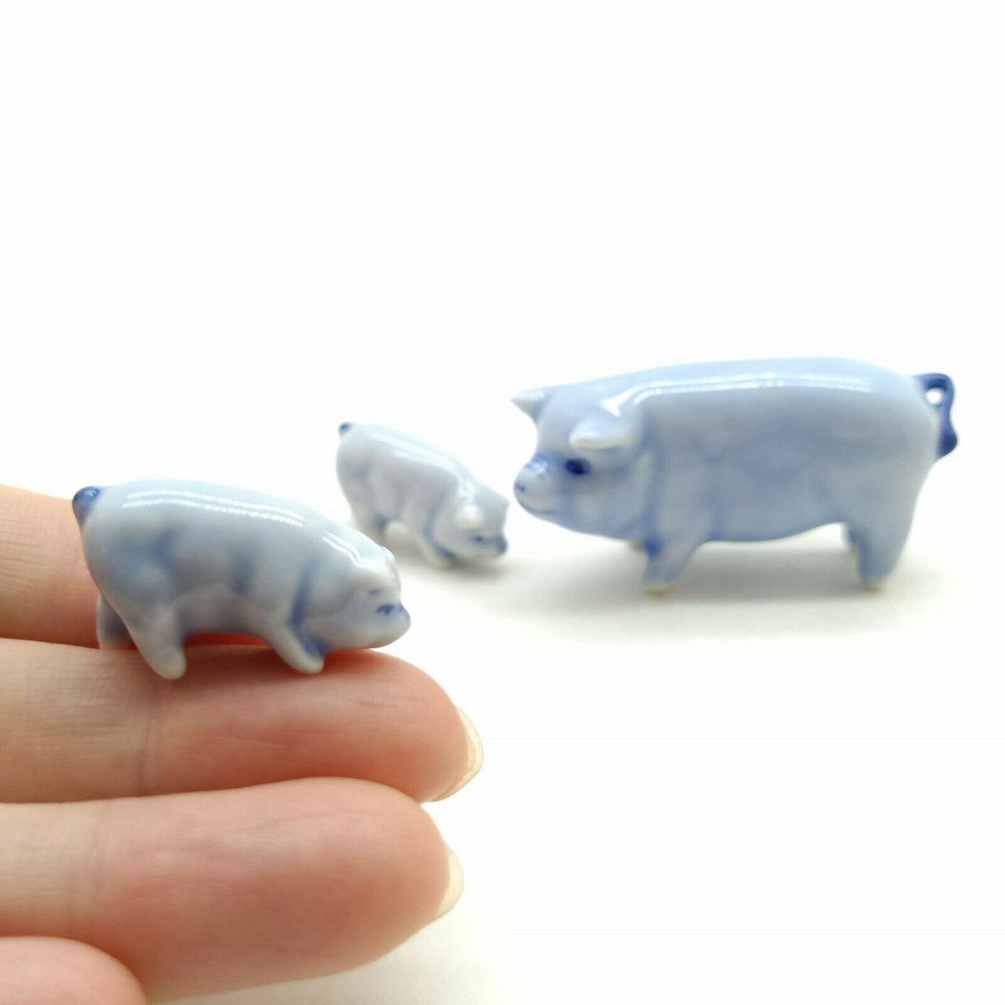 Set of 3 Pigs Figurine Ceramic Miniature Statue