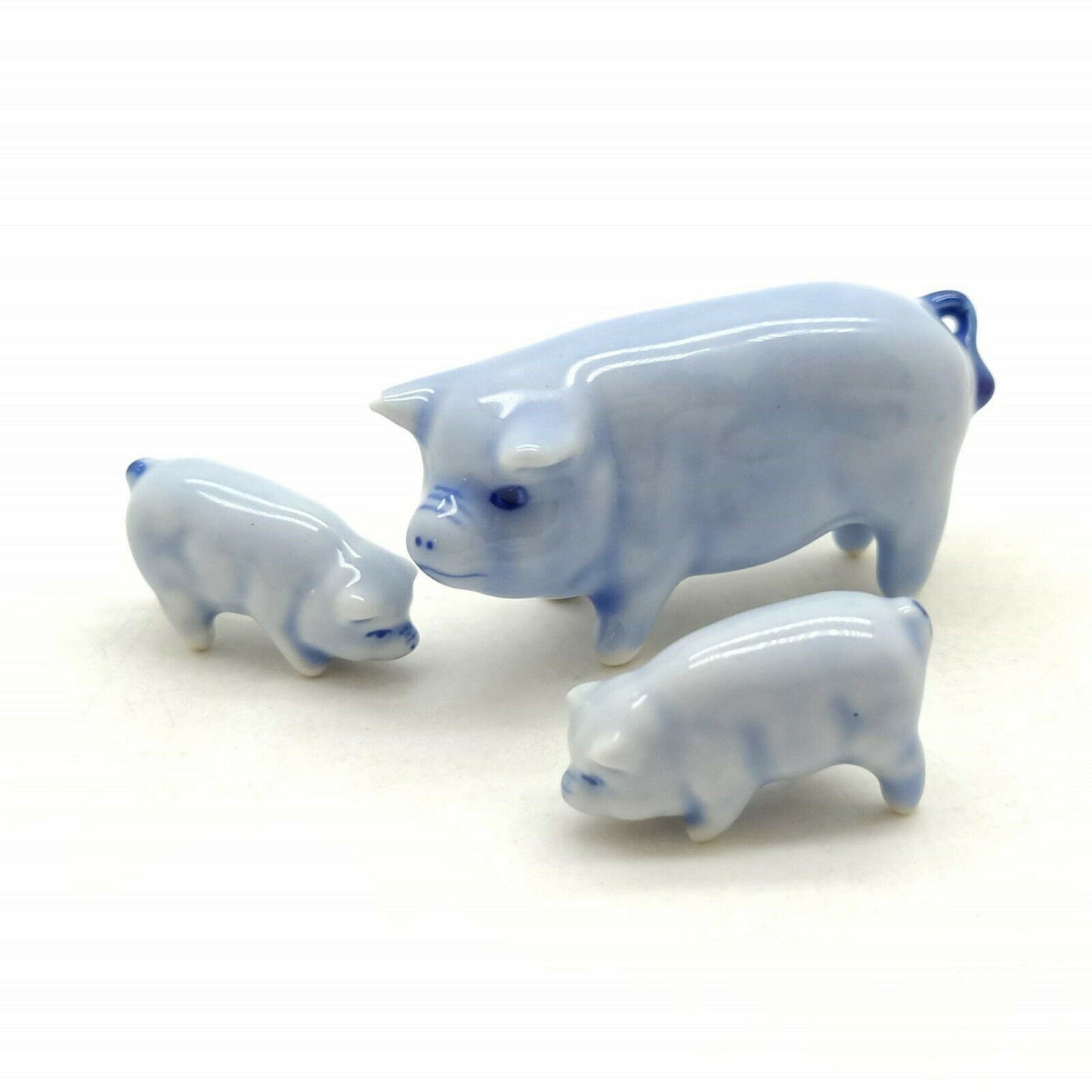 Set of 3 Pigs Figurine Ceramic Miniature Statue