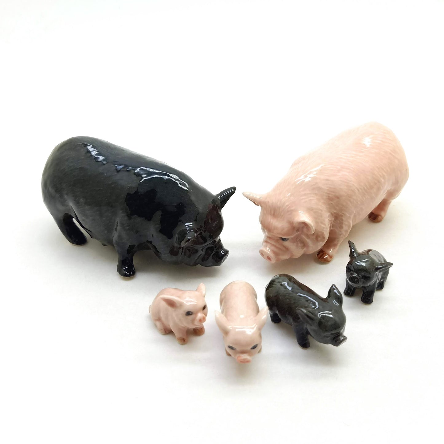 3 Pot-Bellied Kurobuta Pig Ceramic Figurines Statue