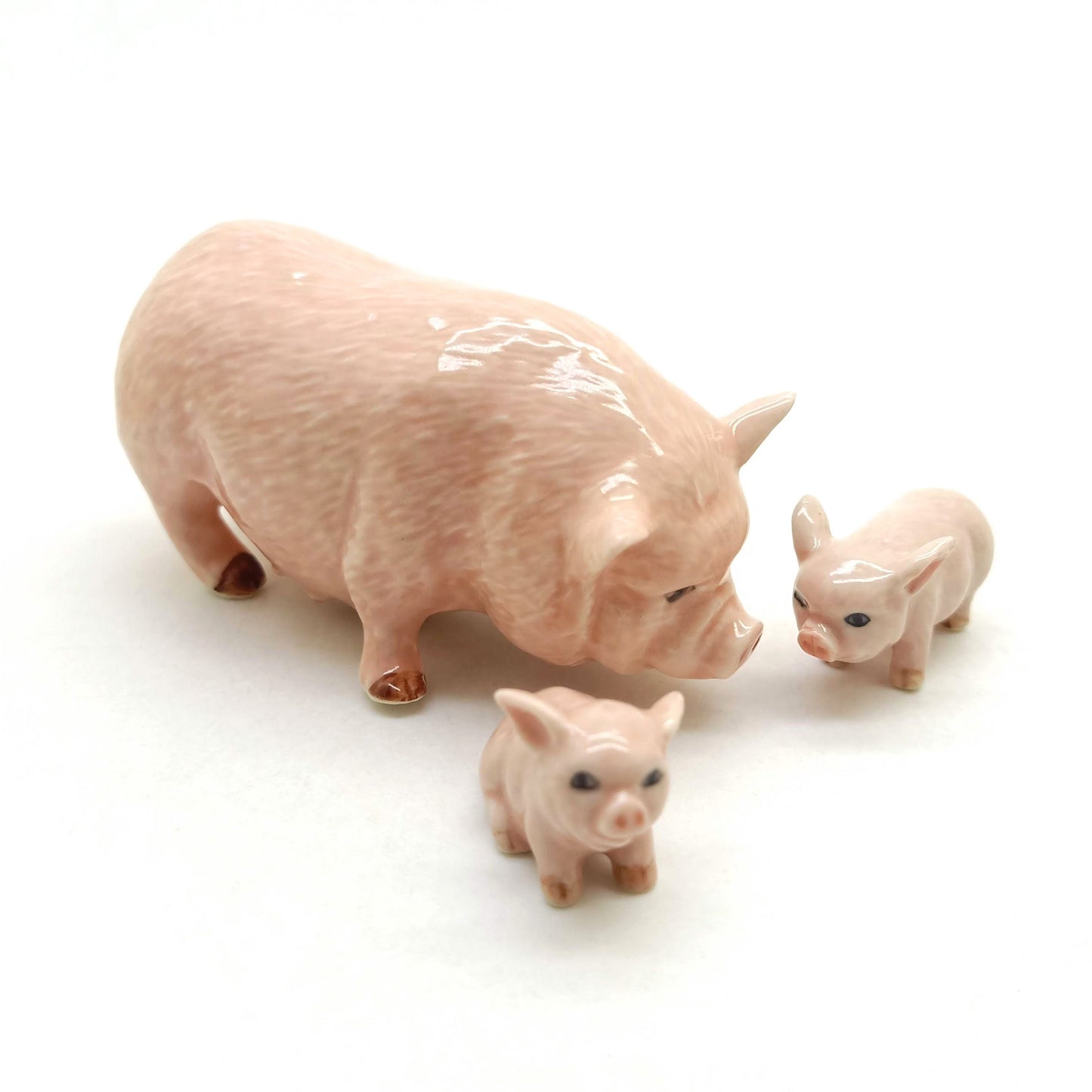 3 Pot-Bellied Kurobuta Pig Ceramic Figurines Statue