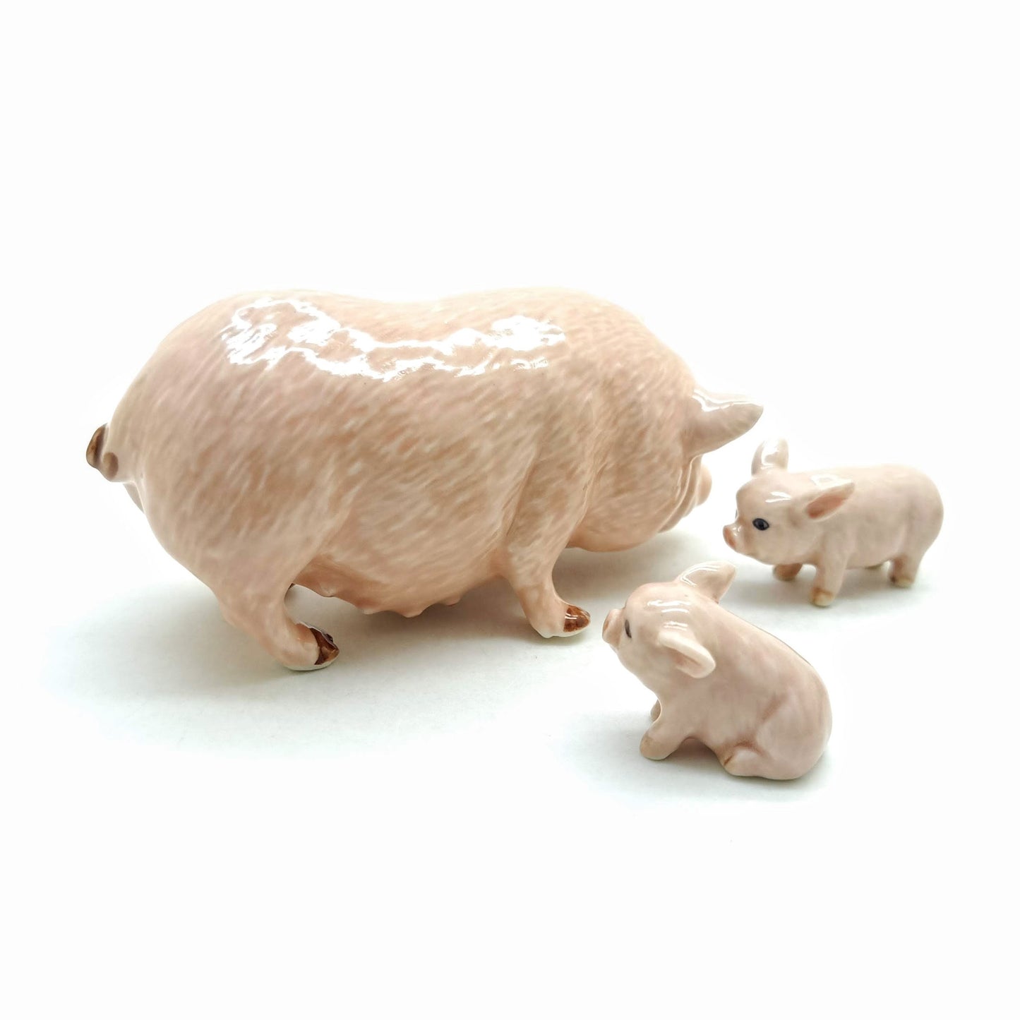 3 Pot-Bellied Kurobuta Pig Ceramic Figurines Statue