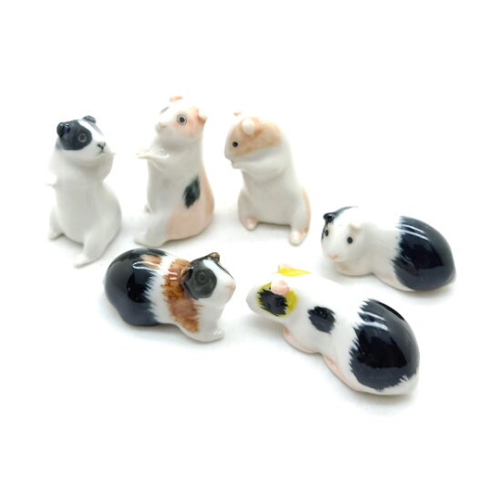 Set of 6 Guinea Pigs Cavies Ceramic Figurine Statue