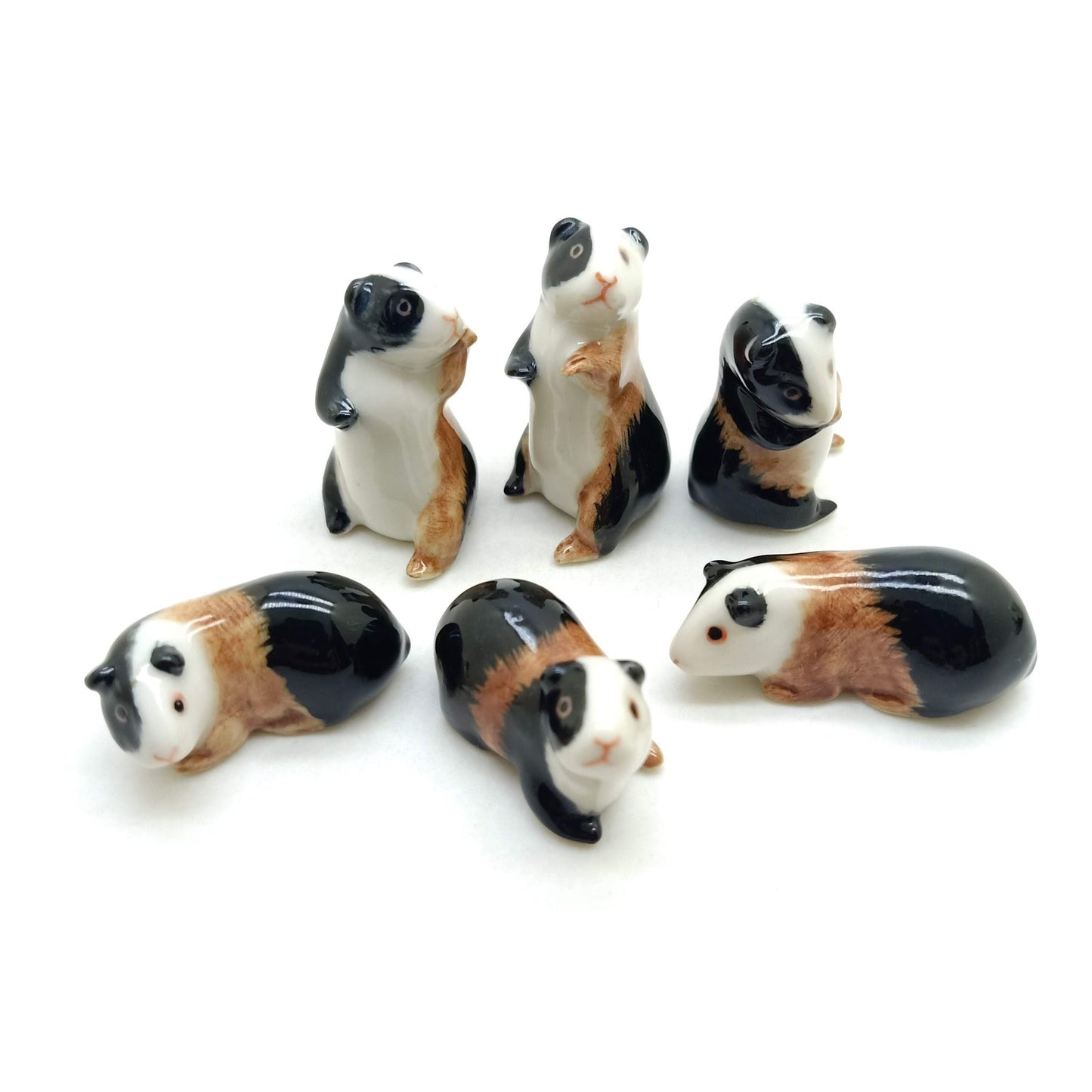 Set of 6 Guinea Pigs Cavies Ceramic Figurine Statue