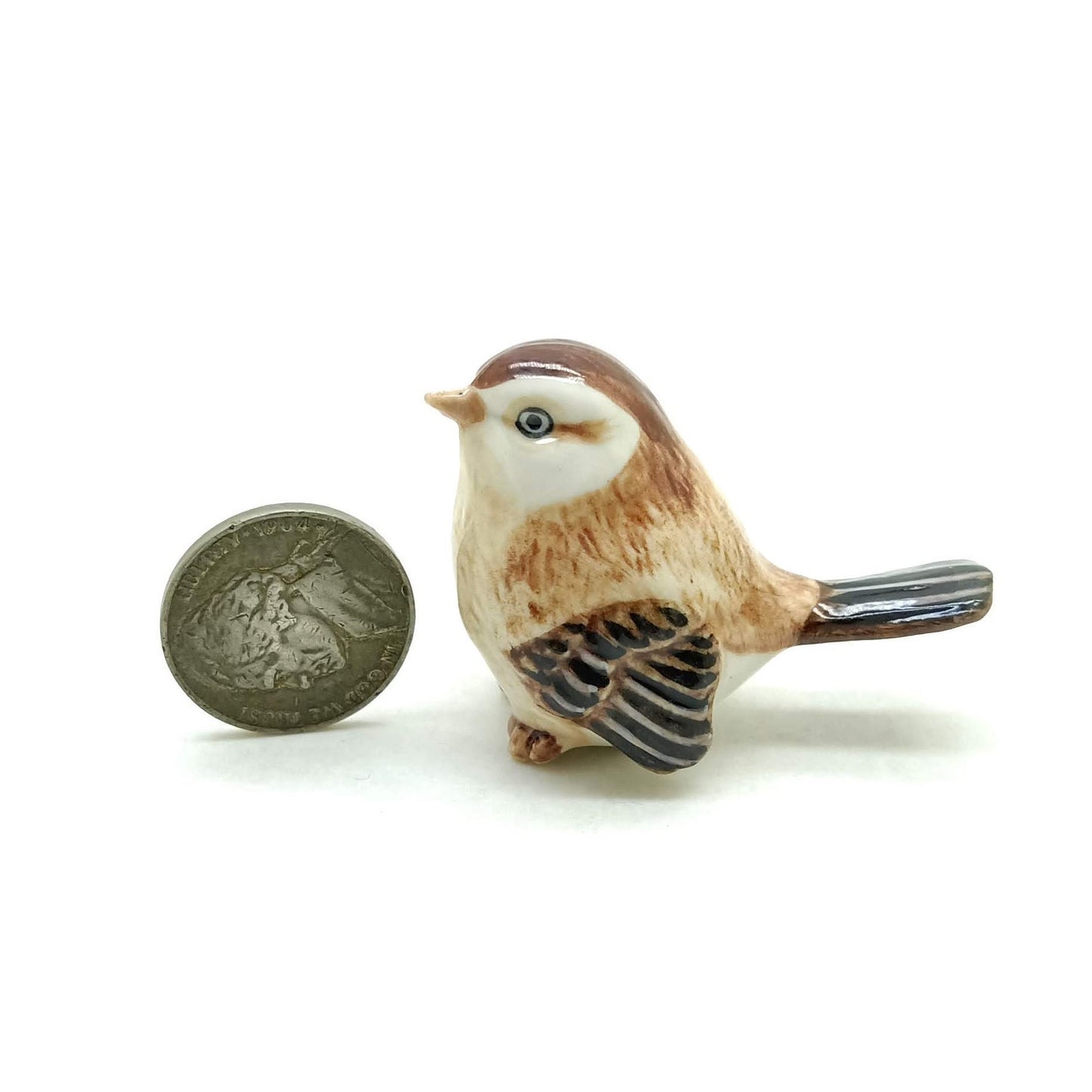 Set of 2 Sparrow Bird Figurine Ceramic Brown Miniature Statue