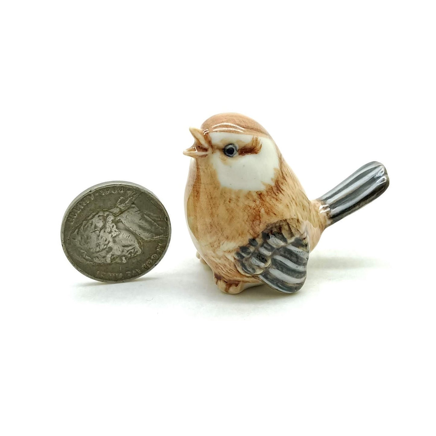 Set of 2 Sparrow Bird Figurine Ceramic Brown Miniature Statue