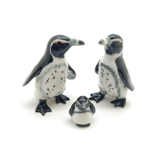 Set of 3 Penguins African Penguin Bird Family Ceramic Figurine Statue