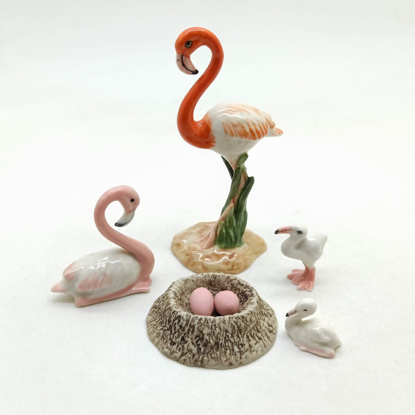 Flamingo Bird Family Ceramic Figurine Miniature Statue